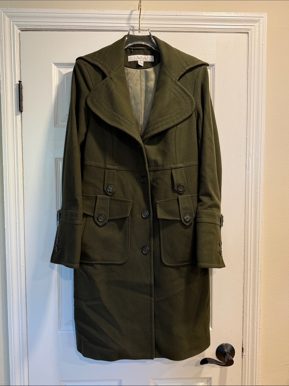 *Laundry by Shelli Segal Olive Green Winter Jacket Button Flap Pockets Size 8